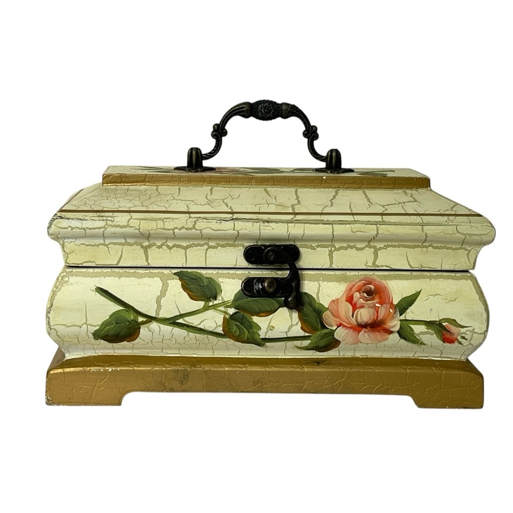 Victorian Wooden Box Painted Crackled 9" Long